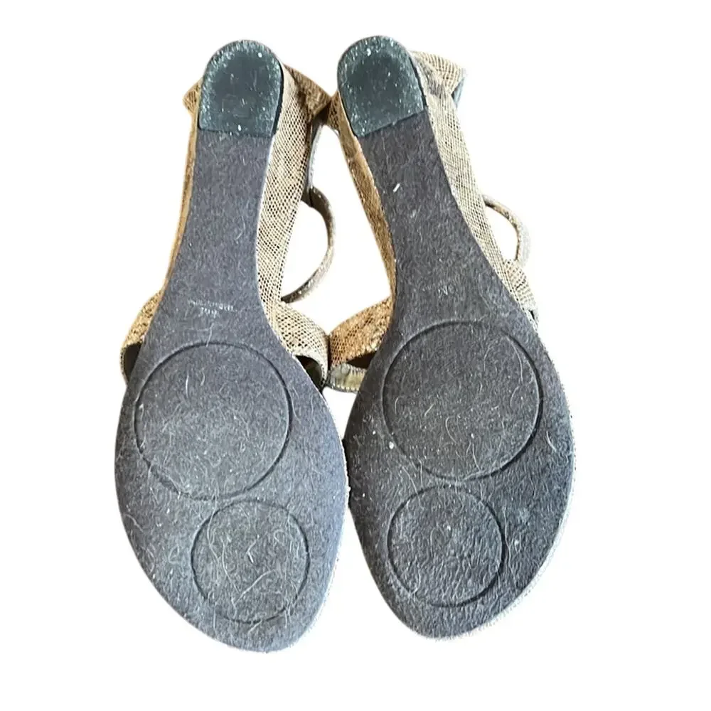 New York Transit Woman's 8M Metallic Snakeskin Sandals Slip On Small Wedge